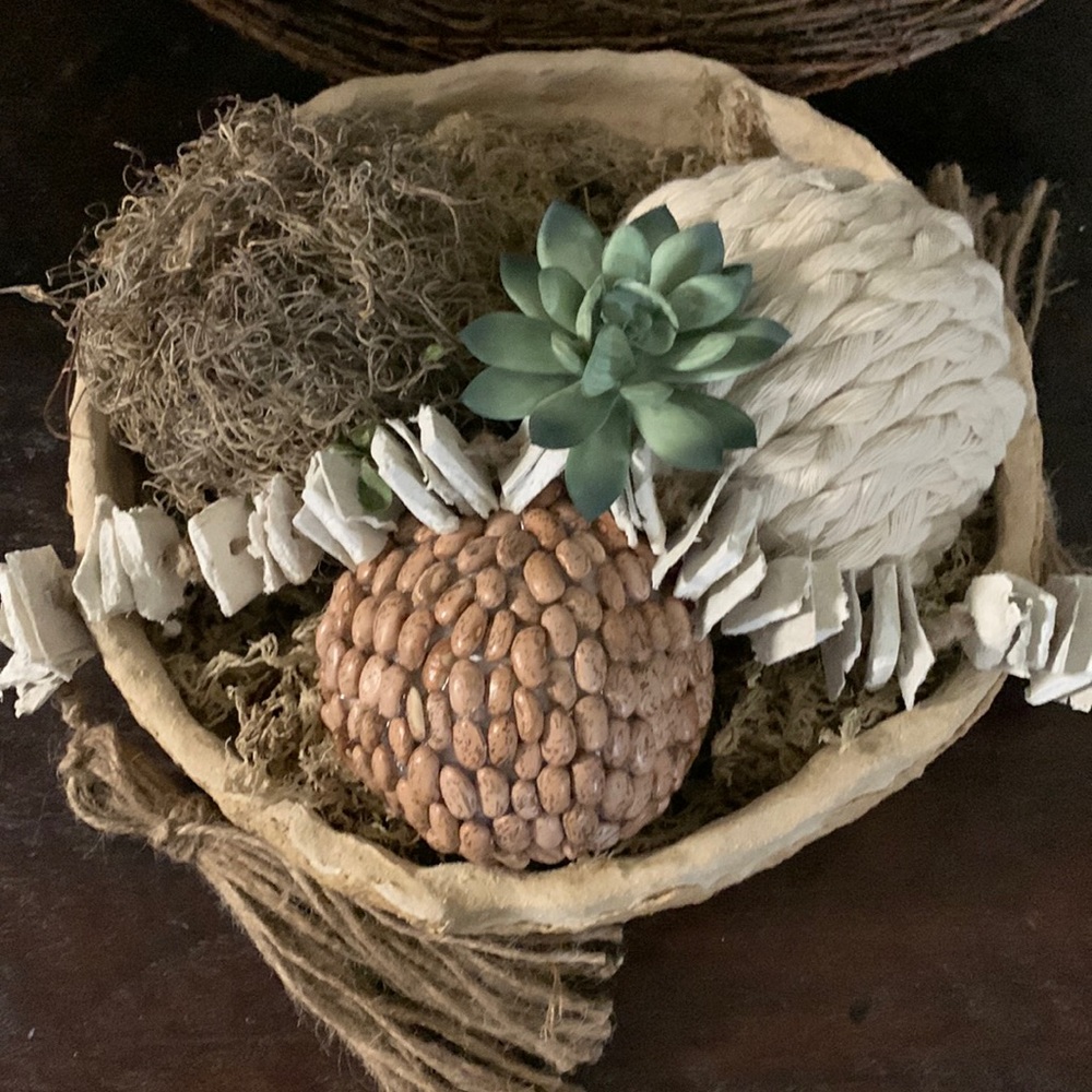 Handmade decorative paper mache bowls with handmade decorative balls and beads